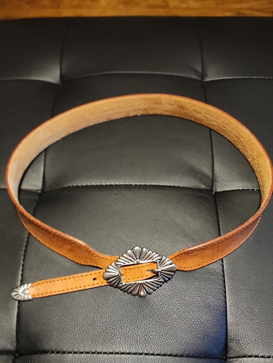 Liz Claiborne Accessories - Liz Claiborne Tan Leather Belt with Decorative Silver-Tone Concho Buckle